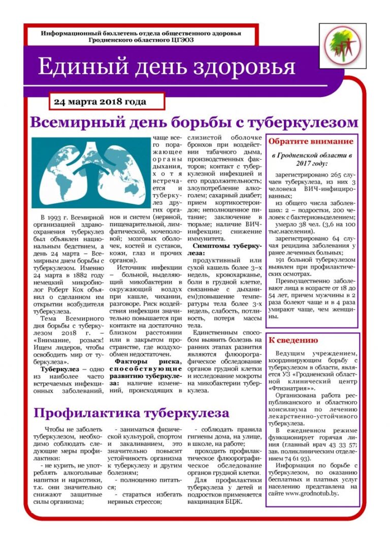 24 марта 2018 года — Всемирный день борьбы с туберкулезом